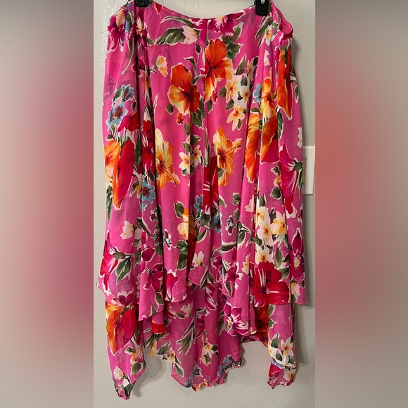 NWT Lauren Ralph Lauren 100% Silk Floral Skirt 20W Pink Midi Maxi Plus